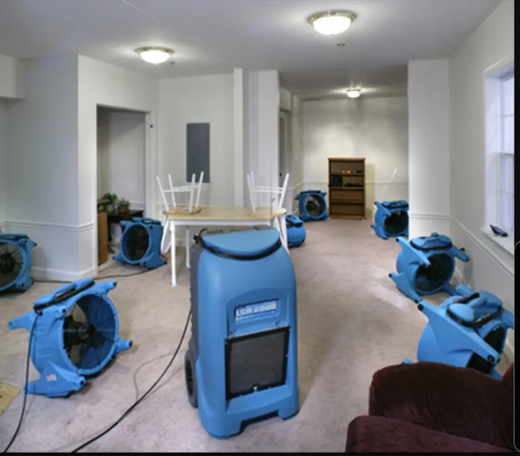 Air movers and dehumidifier setup for Water Extraction & Removal in Grove City